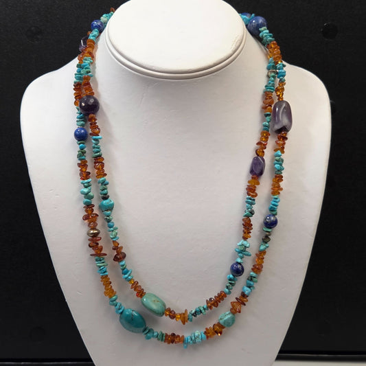 Jay King Natural Amber & Gemstone Chunk & Chip Beaded Necklace