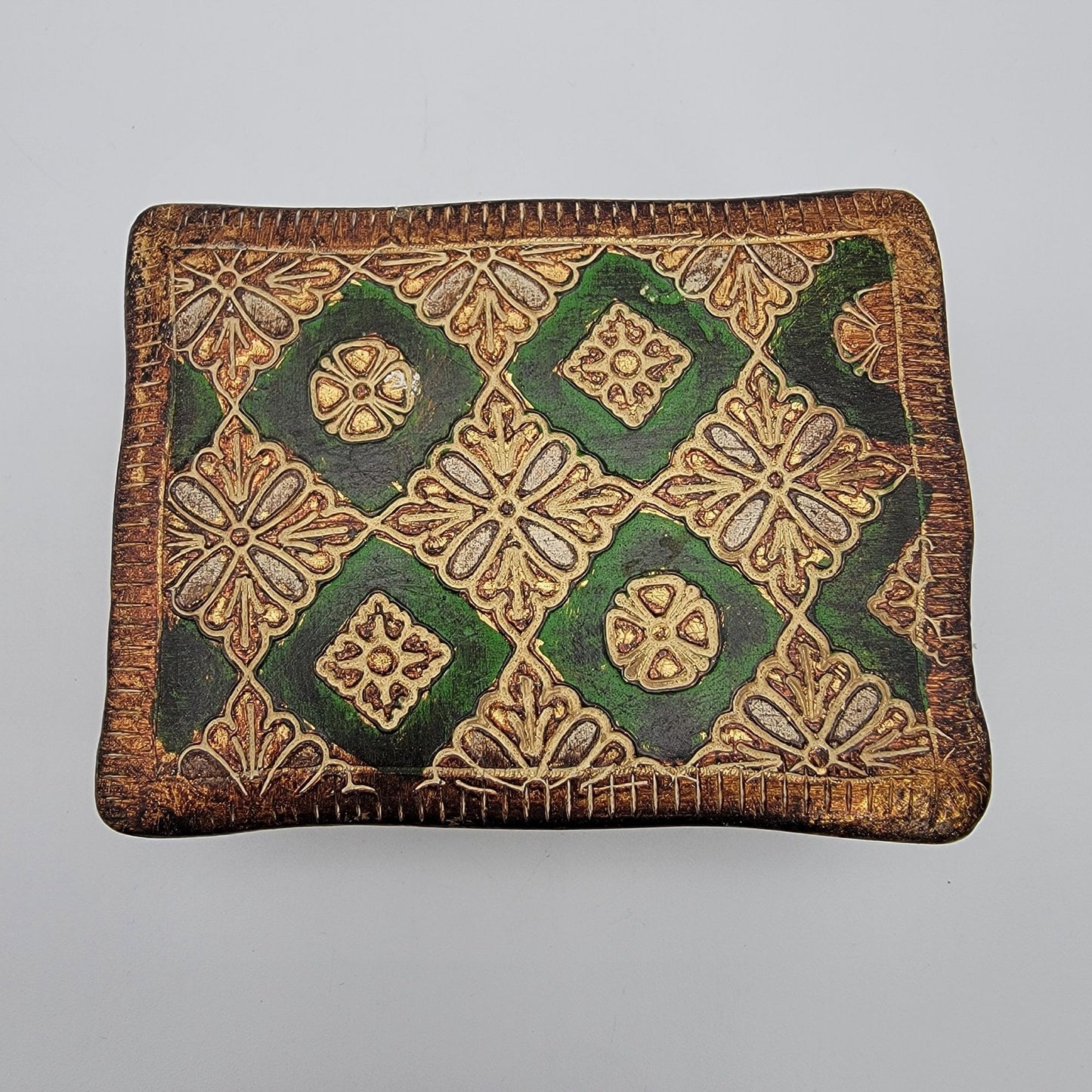 Vintage Italian Florentine Gilded Gesso Trinket Box Green & Gold