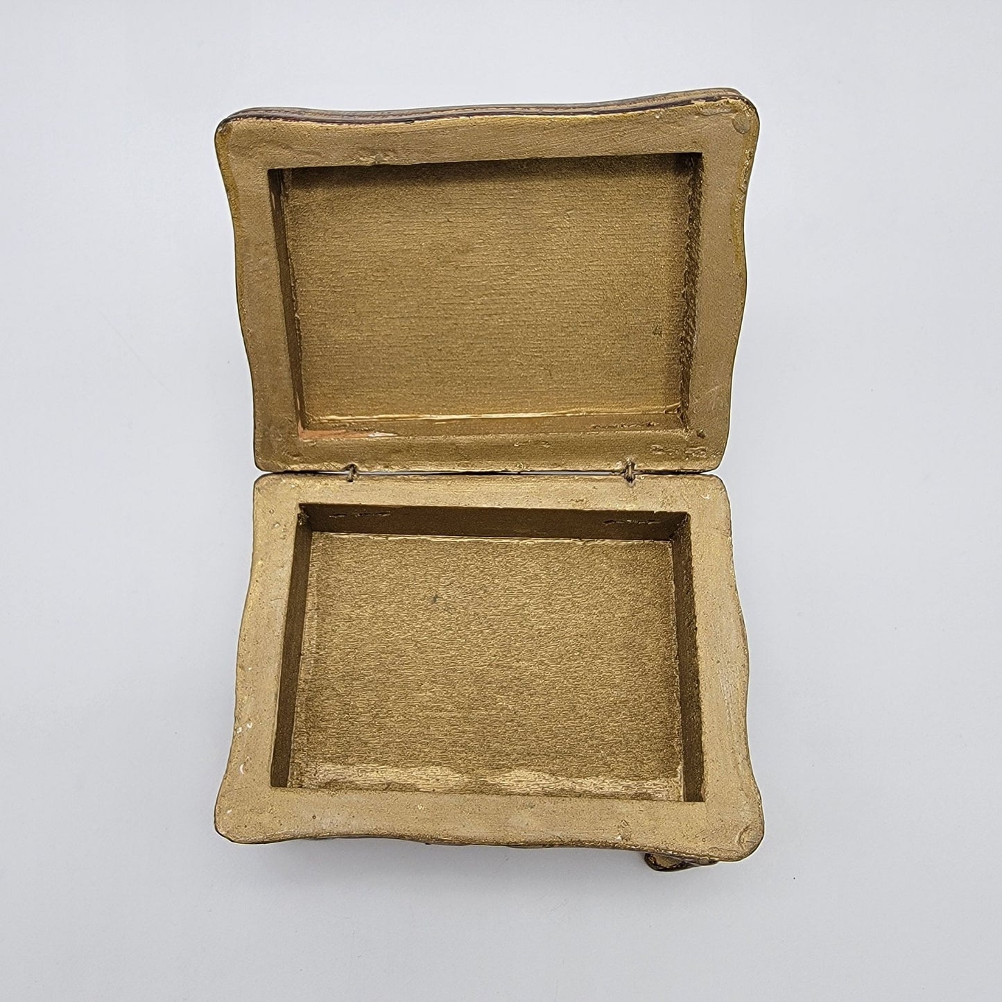 Vintage Italian Florentine Gilded Gesso Trinket Box Green & Gold