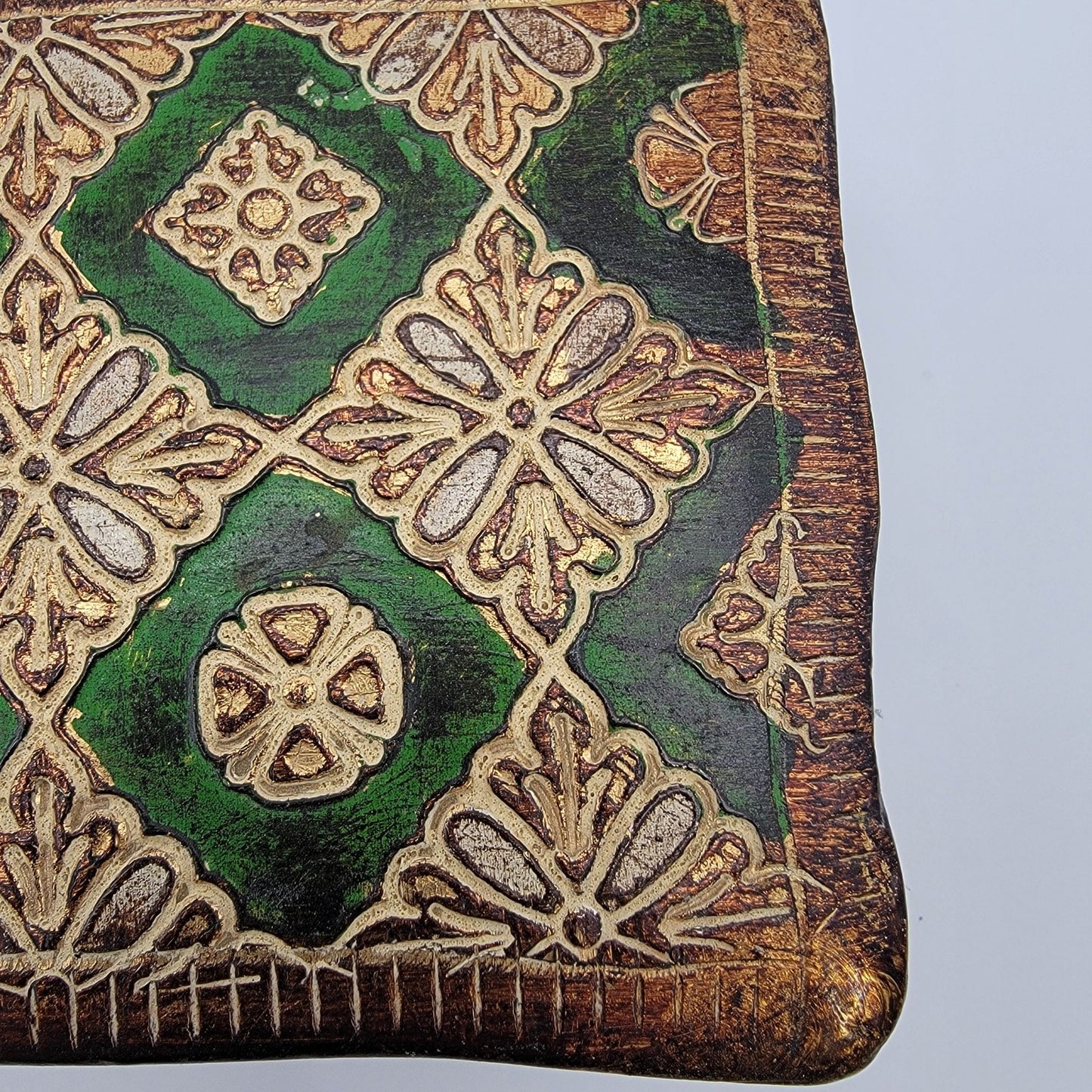 Vintage Italian Florentine Gilded Gesso Trinket Box Green & Gold