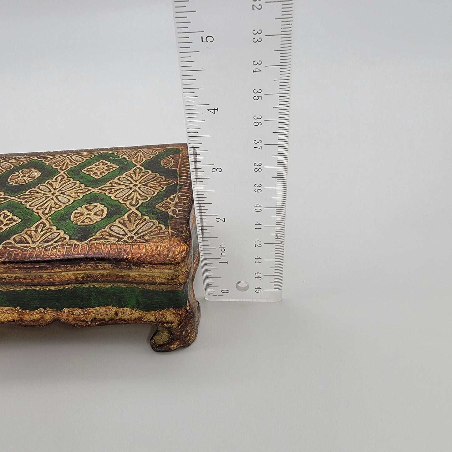 Vintage Italian Florentine Gilded Gesso Trinket Box Green & Gold