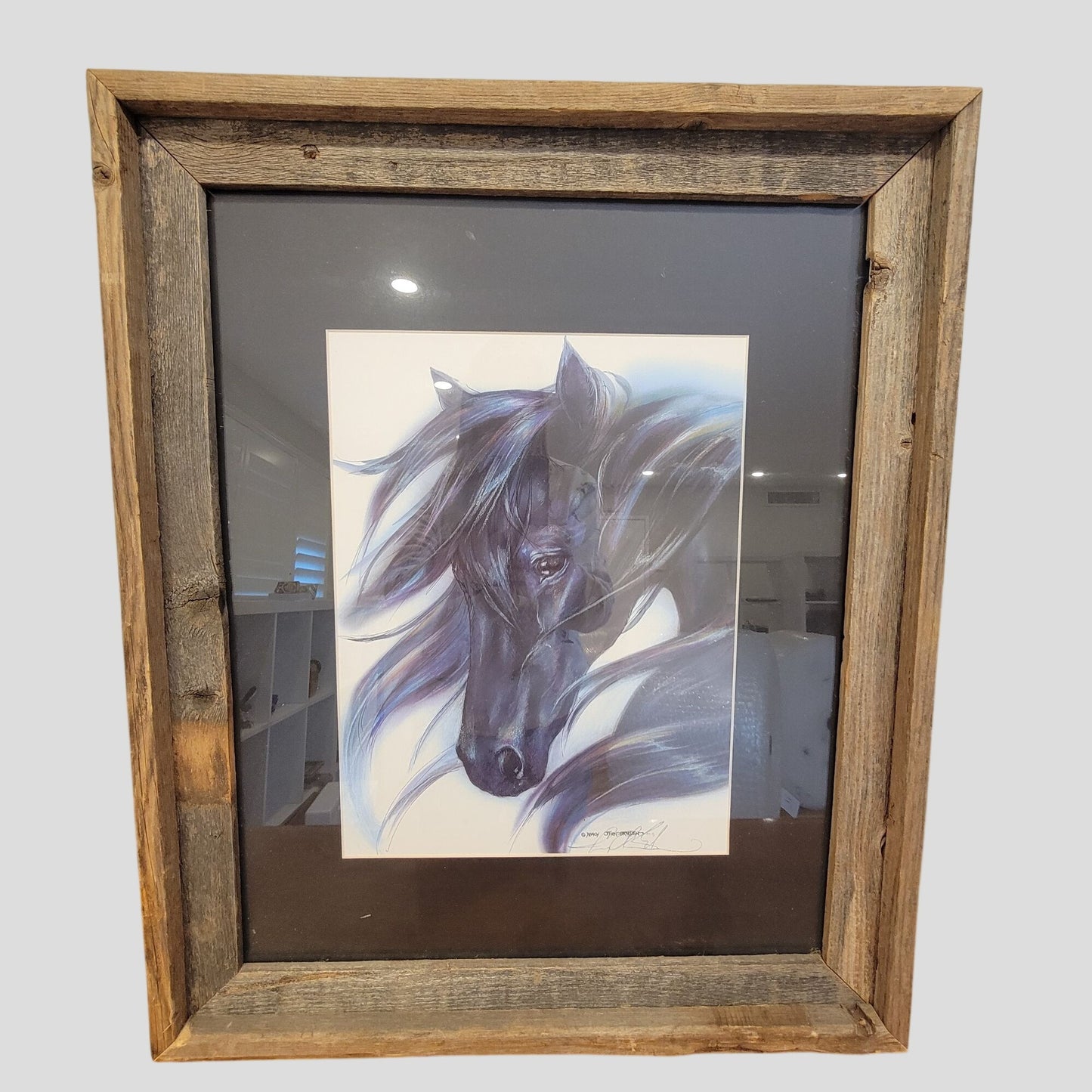 1983 Nancy Chen-Ericksen "Eye Of The Beholder" Horse Print Barnwood Frame