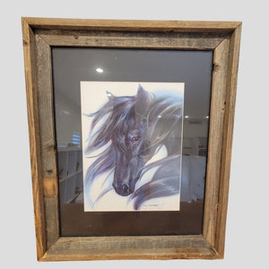 1983 Nancy Chen-Ericksen "Eye Of The Beholder" Horse Print Barnwood Frame
