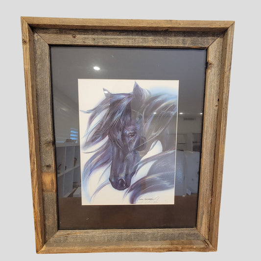 1983 Nancy Chen-Ericksen "Eye Of The Beholder" Horse Print Barnwood Frame