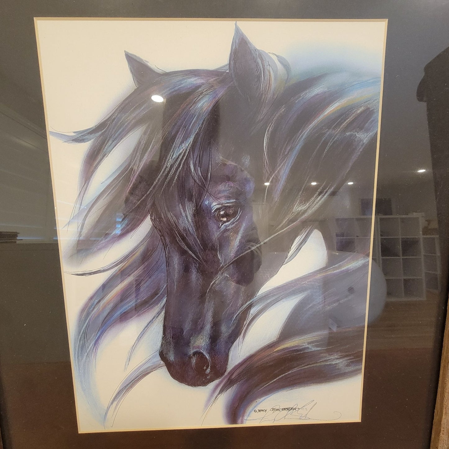 1983 Nancy Chen-Ericksen "Eye Of The Beholder" Horse Print Barnwood Frame