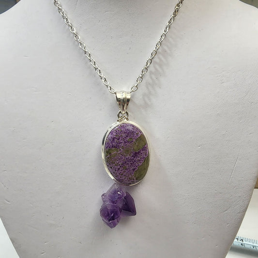 Handcrafted Purpurite Amethyst 925 Silver Pendant on Chain