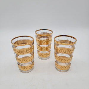 Vintage French Gold Swirl Pattern Shot Glasses Set Of 3