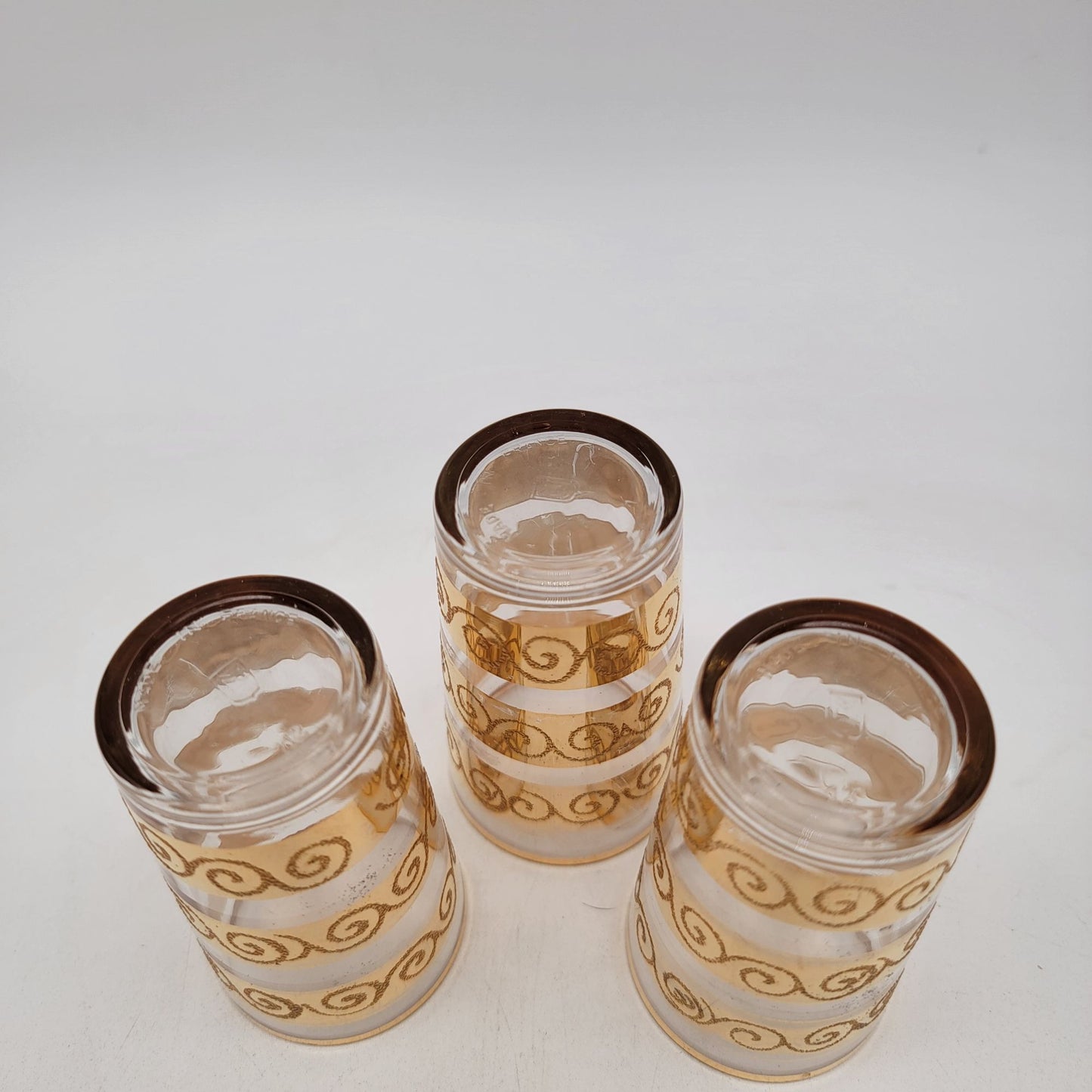 Vintage French Gold Swirl Pattern Shot Glasses Set Of 3