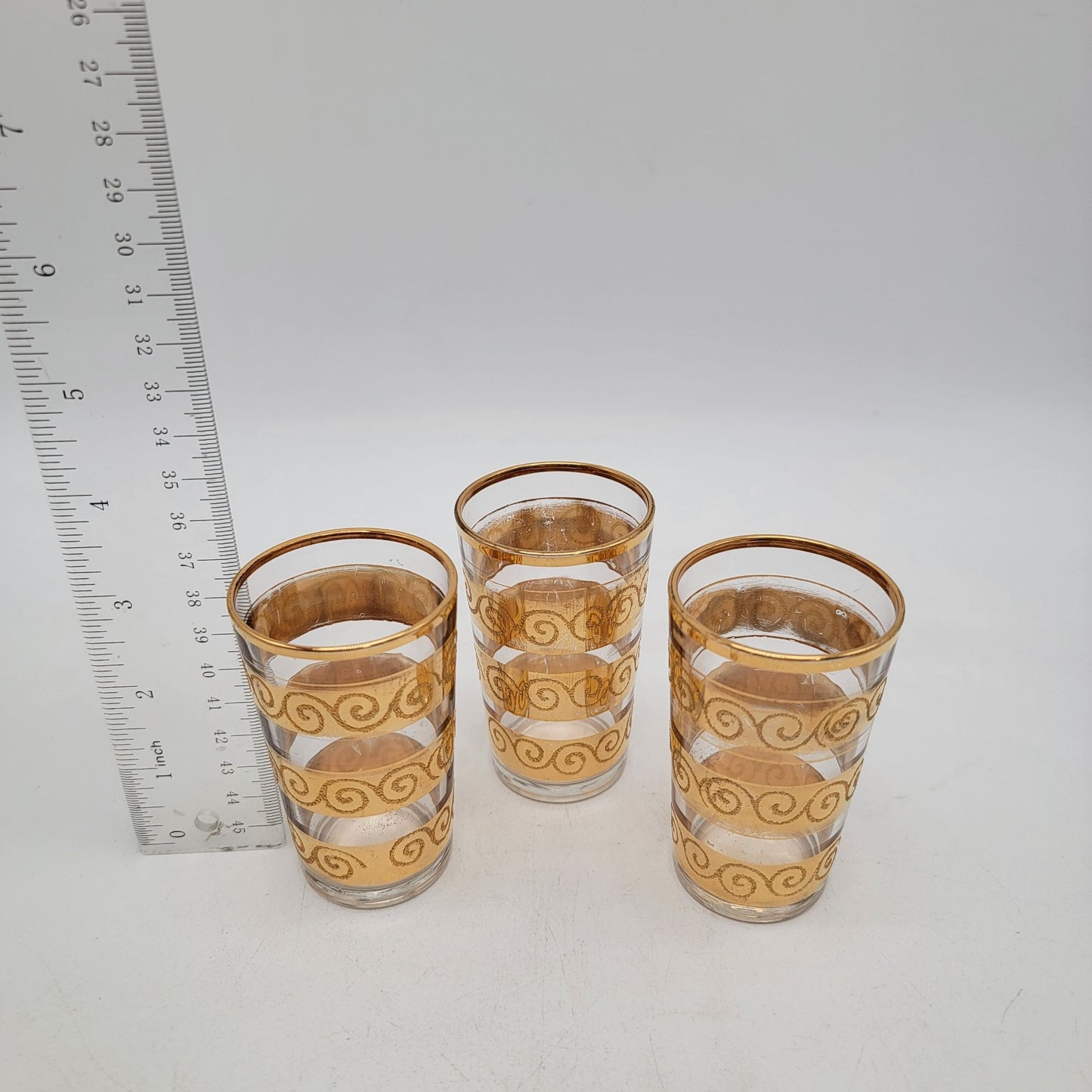 Vintage French Gold Swirl Pattern Shot Glasses Set Of 3
