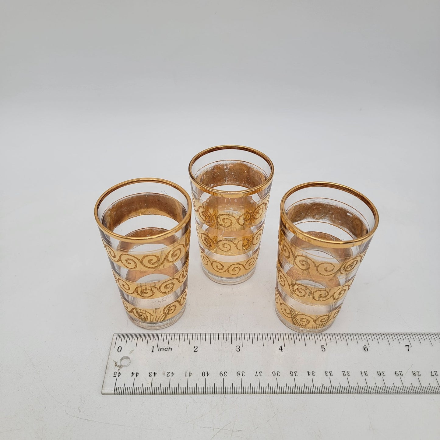 Vintage French Gold Swirl Pattern Shot Glasses Set Of 3