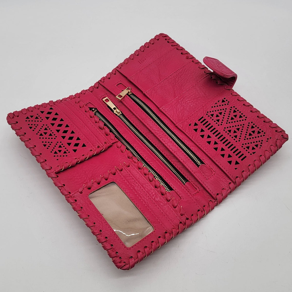 Sasha + Sofi Hot Pink Perforated Leather Envelope Wallet