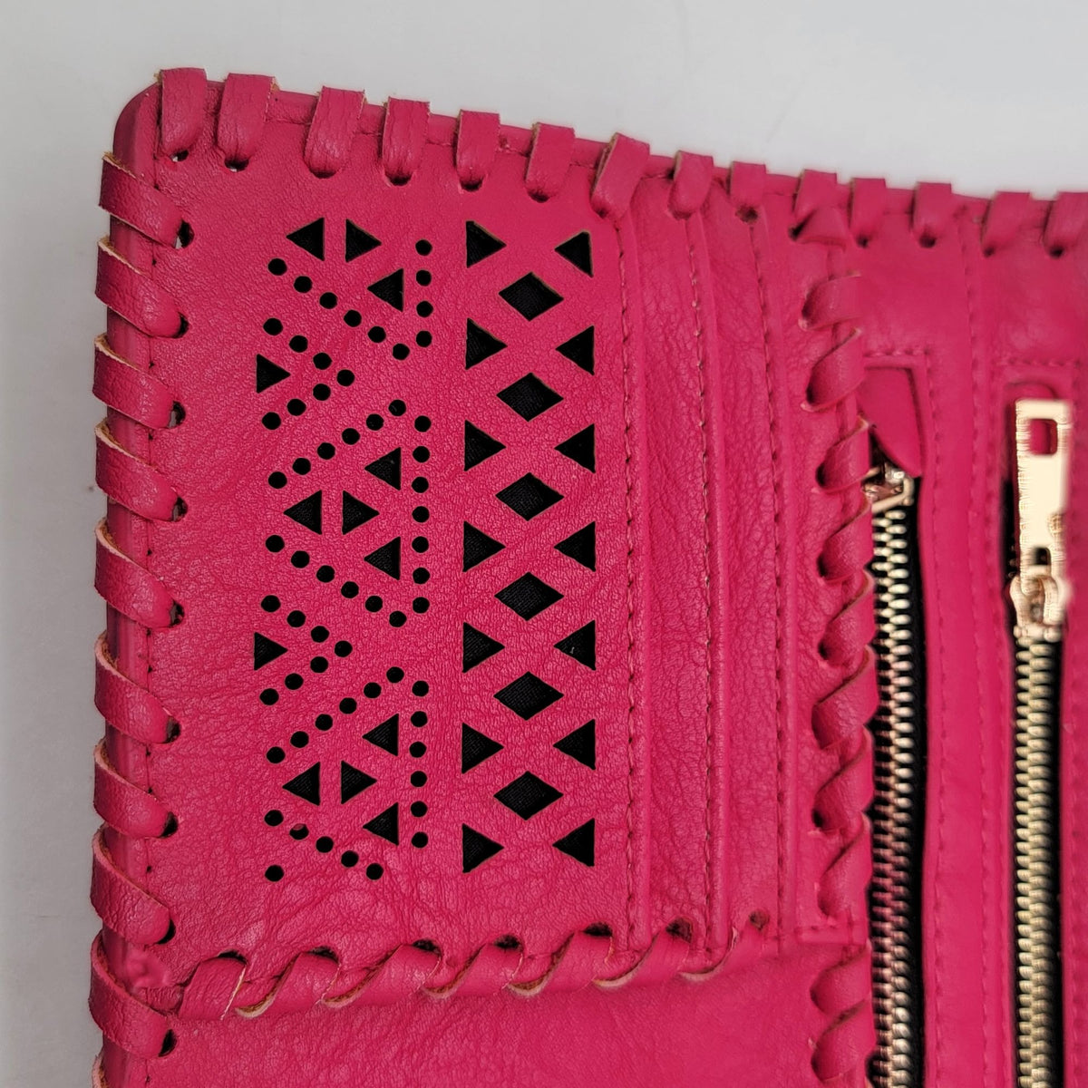Sasha + Sofi Hot Pink Perforated Leather Envelope Wallet