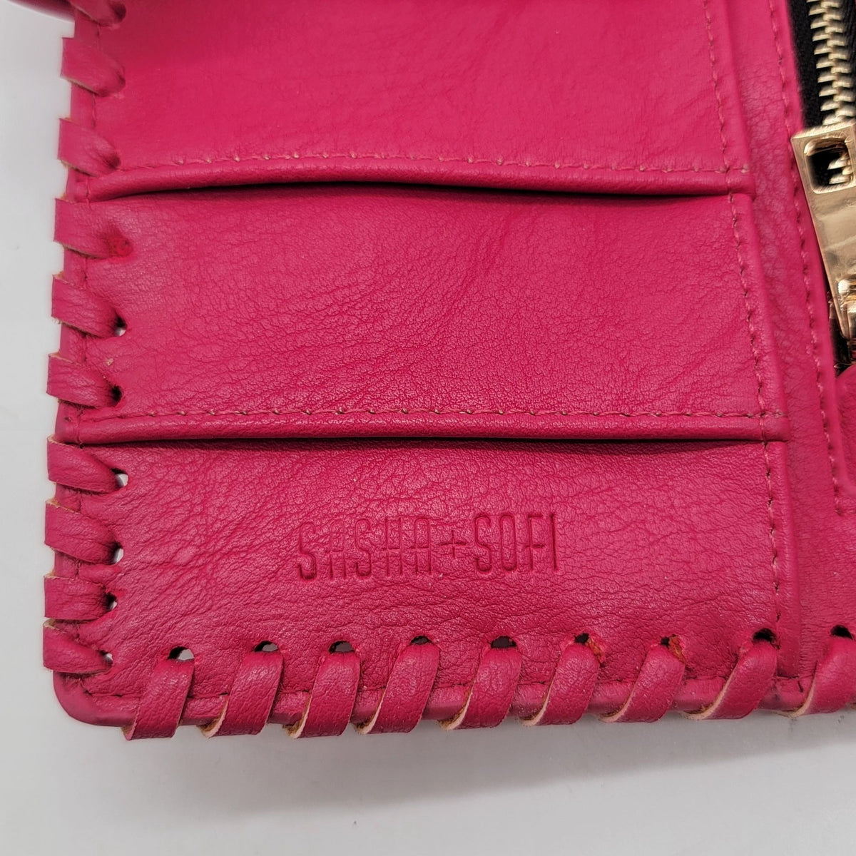 Sasha + Sofi Hot Pink Perforated Leather Envelope Wallet