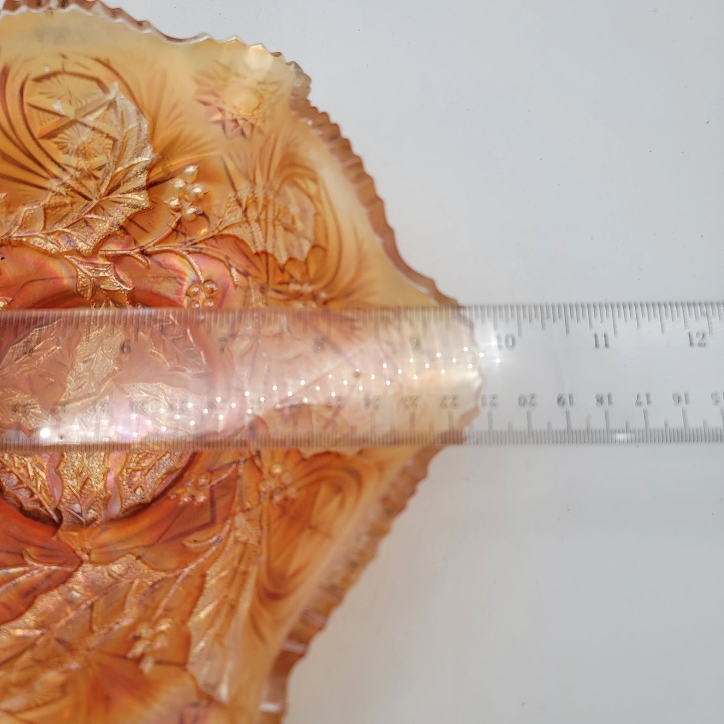 Vintage Fenton Carnival Glass Holly Pattern Marigold Bowl