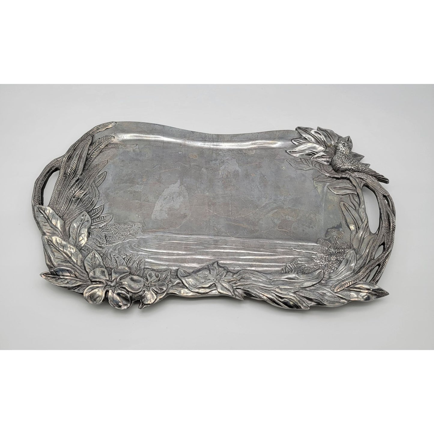 Vintage Hacienda Real Pewter Tropical Bird Serving Tray