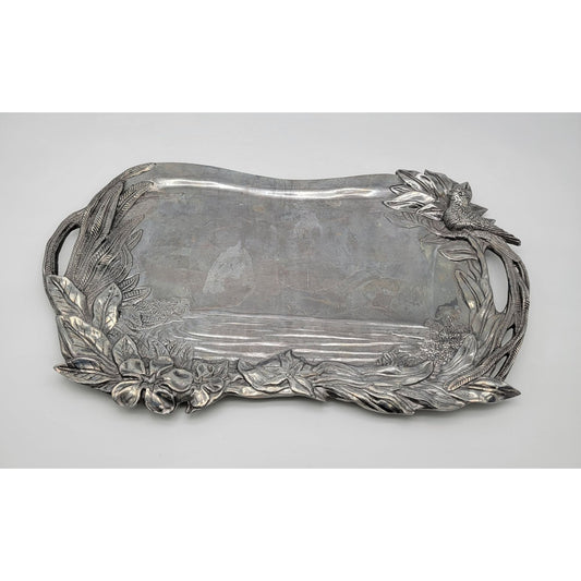 Vintage Hacienda Real Pewter Tropical Bird Serving Tray