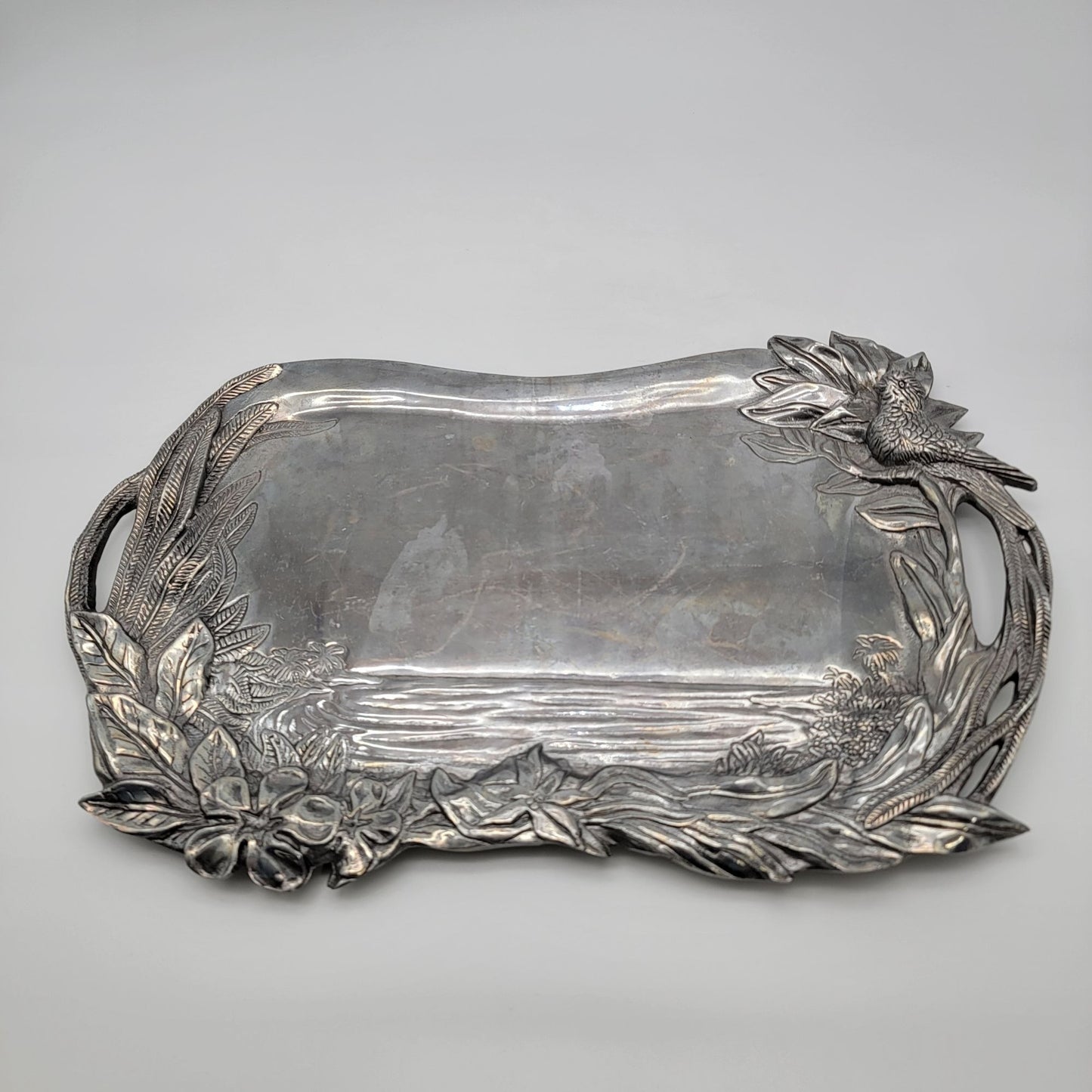 Vintage Hacienda Real Pewter Tropical Bird Serving Tray