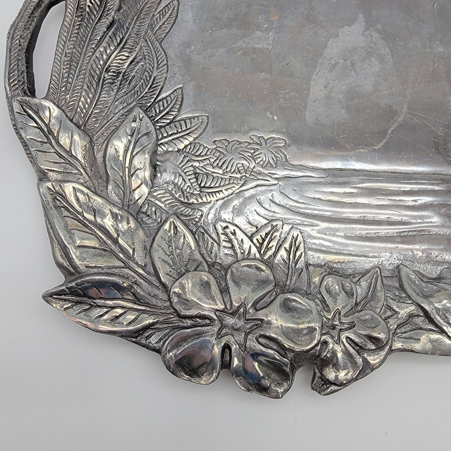 Vintage Hacienda Real Pewter Tropical Bird Serving Tray