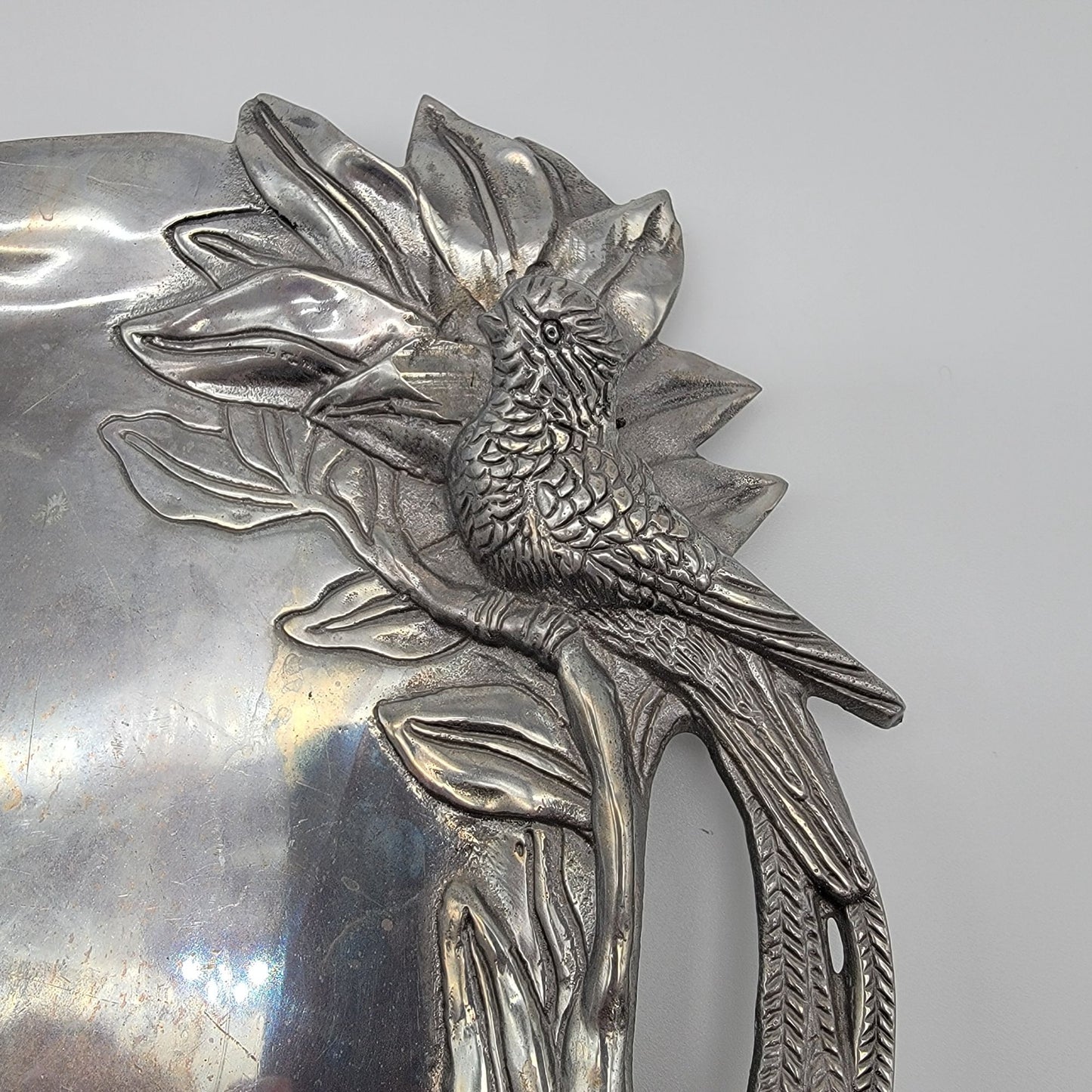 Vintage Hacienda Real Pewter Tropical Bird Serving Tray