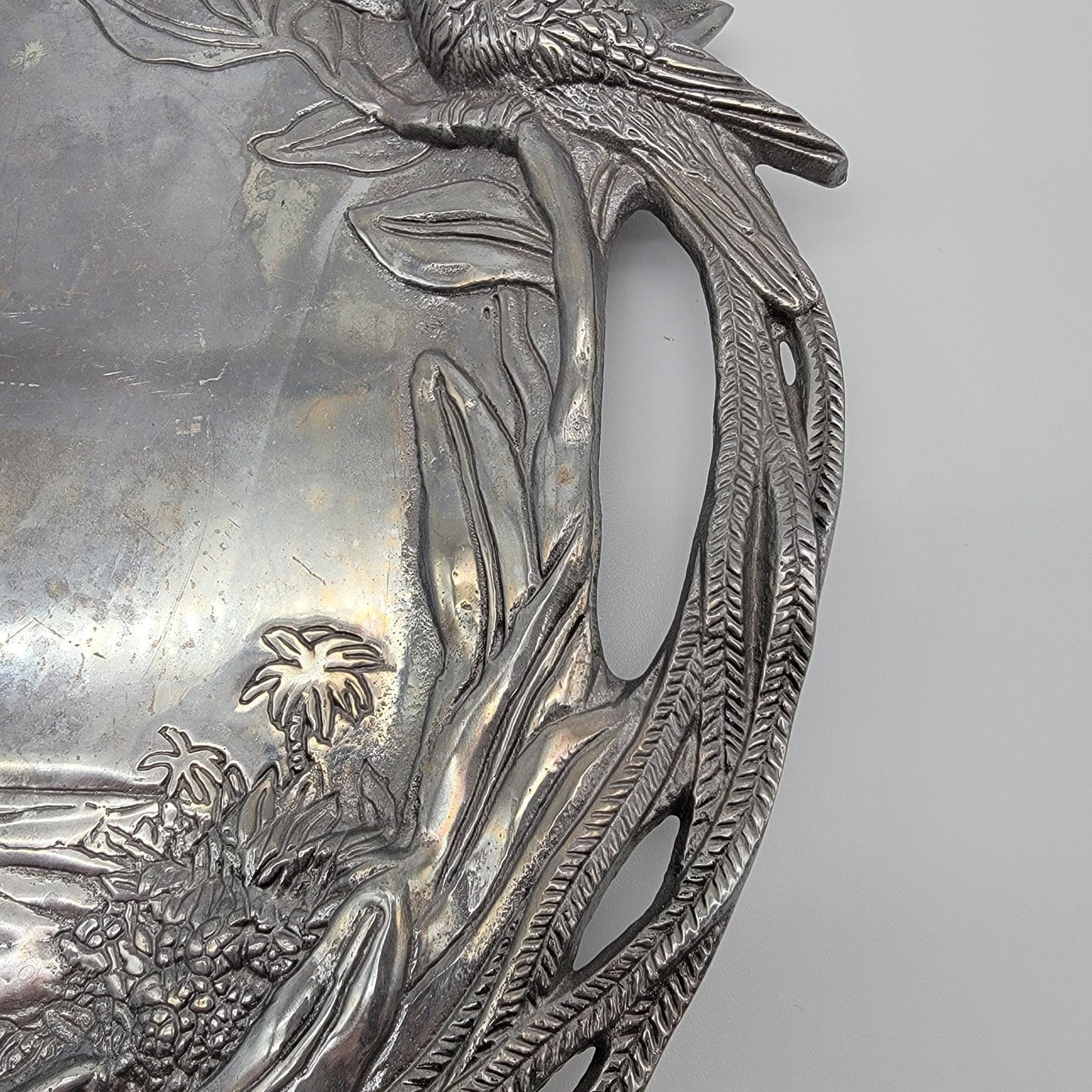 Vintage Hacienda Real Pewter Tropical Bird Serving Tray