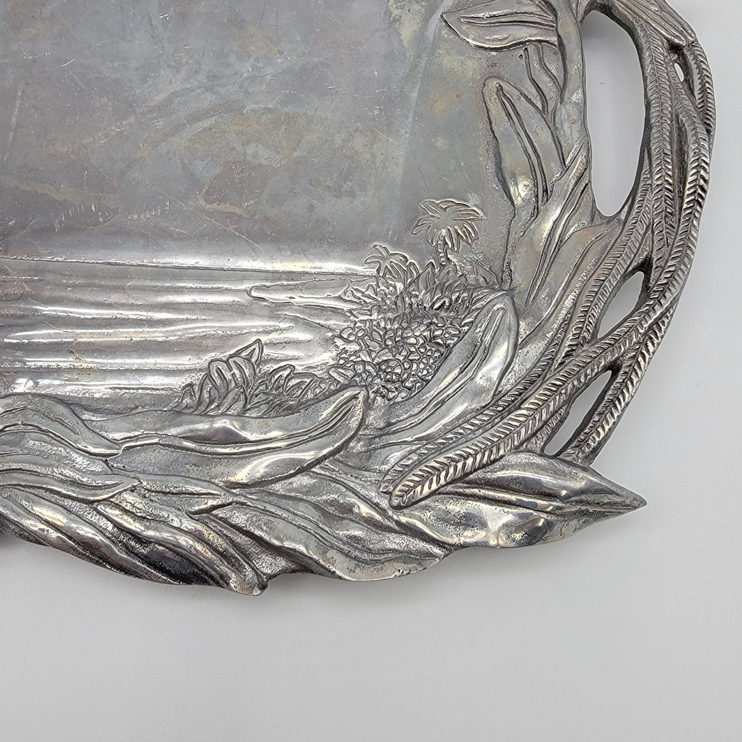 Vintage Hacienda Real Pewter Tropical Bird Serving Tray