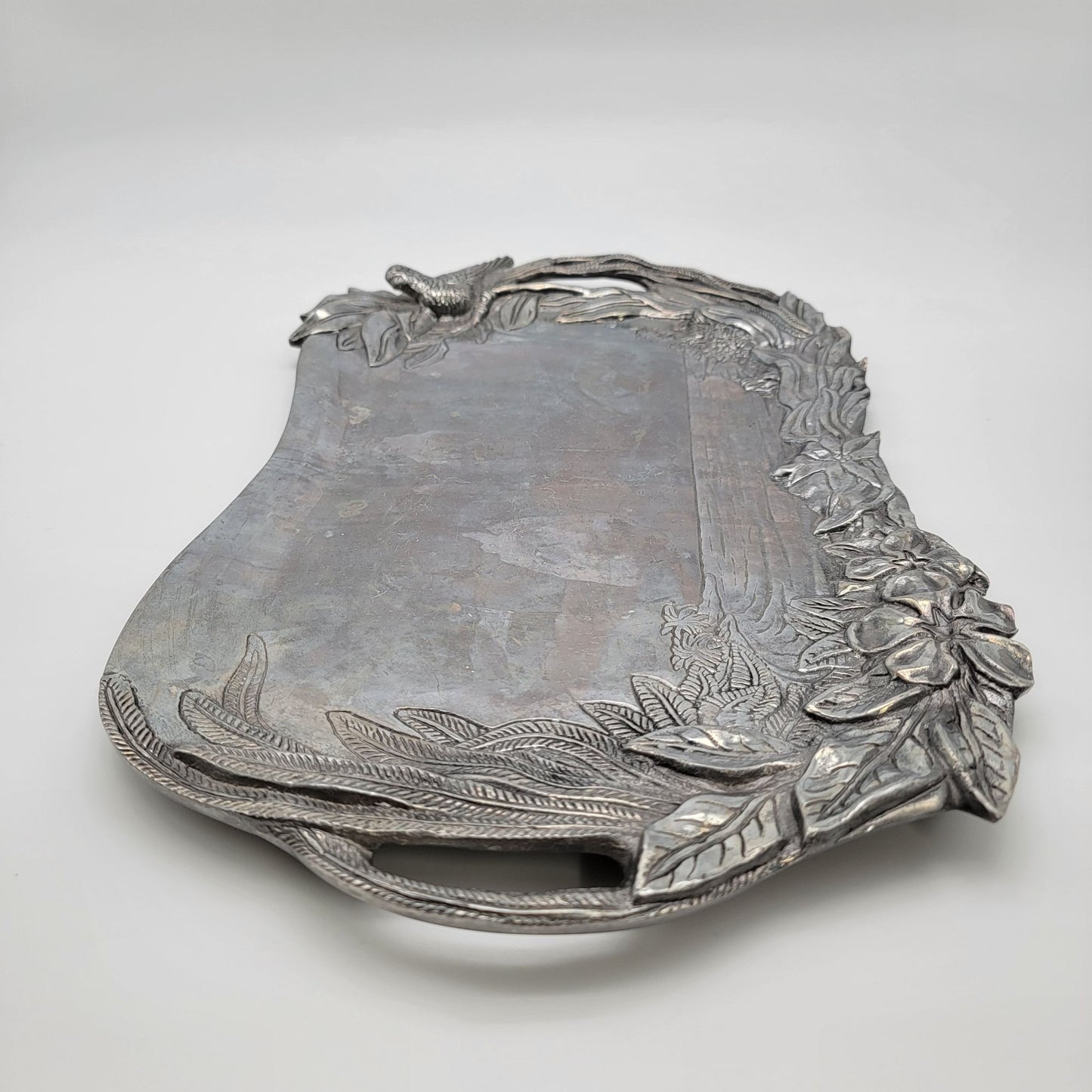 Vintage Hacienda Real Pewter Tropical Bird Serving Tray