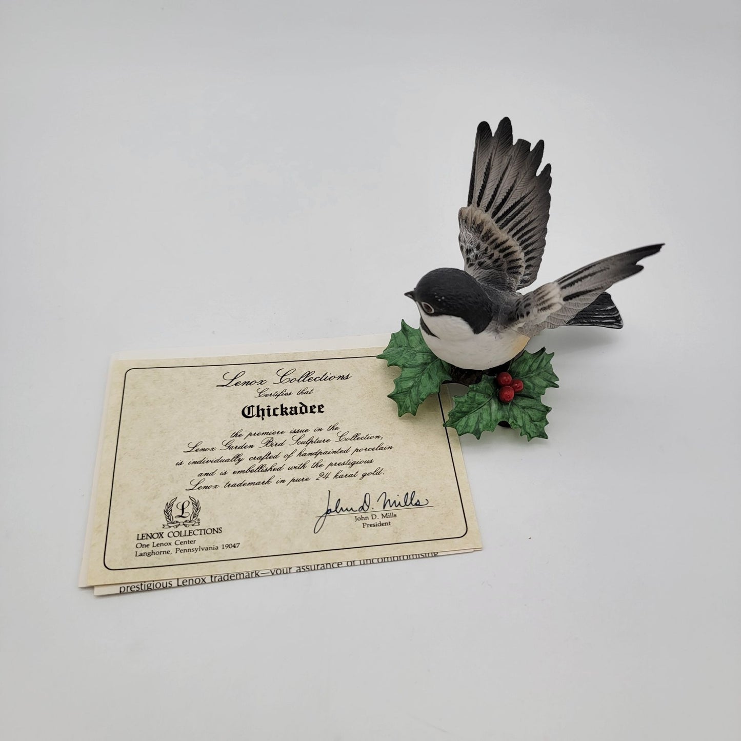 Lenox Chickadee Fine Porcelain Figurine With Holly & Berries - AS FOUND