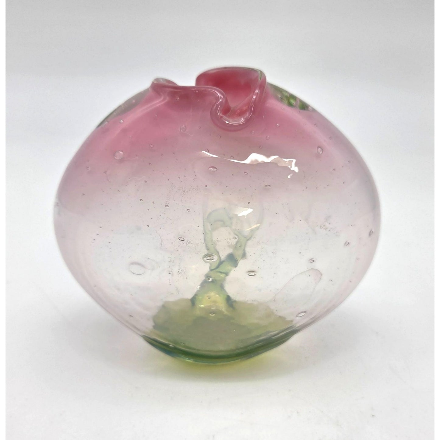 Handblown Loren Chapman Pink & Green Art Glass Vase With Rigaree