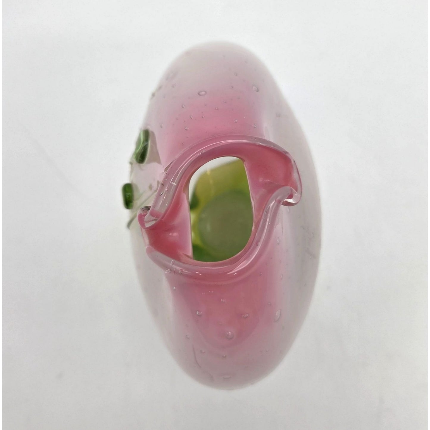 Handblown Loren Chapman Pink & Green Art Glass Vase With Rigaree