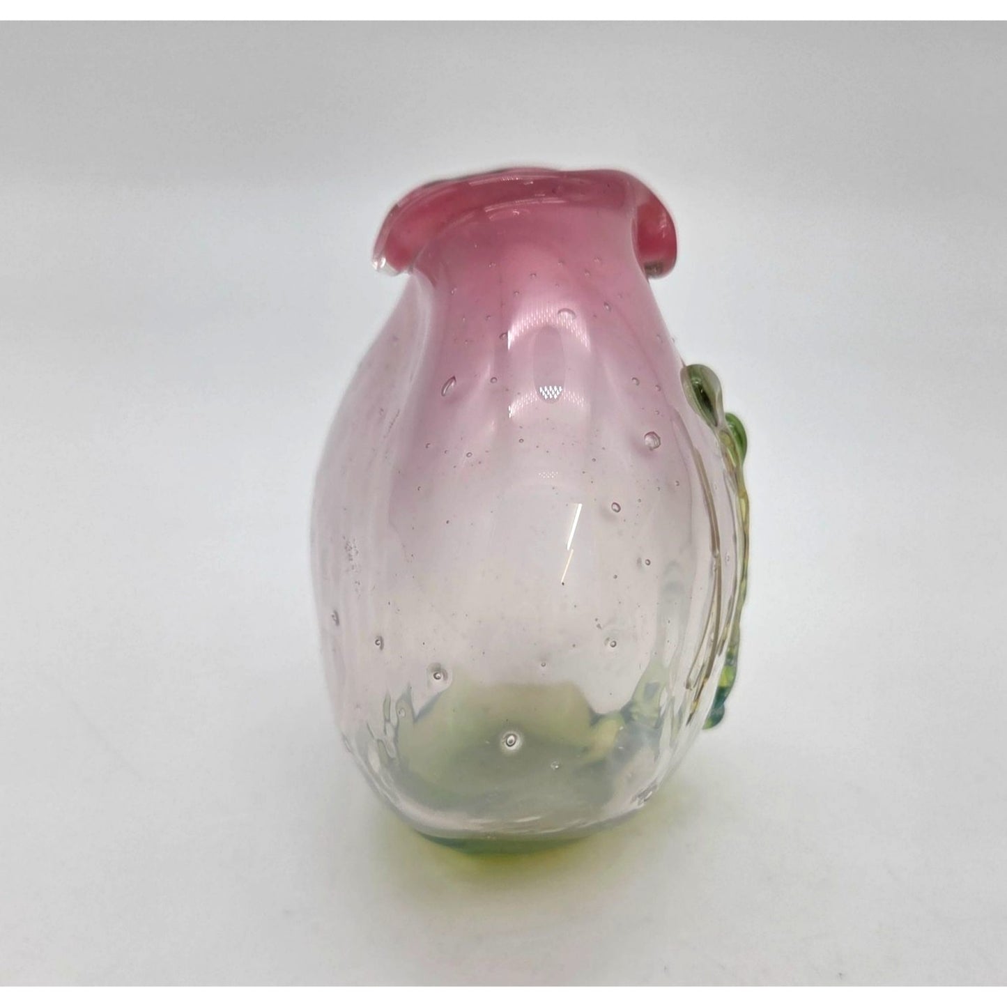 Handblown Loren Chapman Pink & Green Art Glass Vase With Rigaree