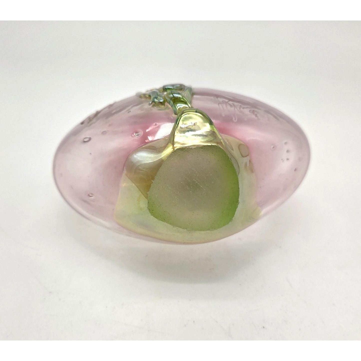 Handblown Loren Chapman Pink & Green Art Glass Vase With Rigaree