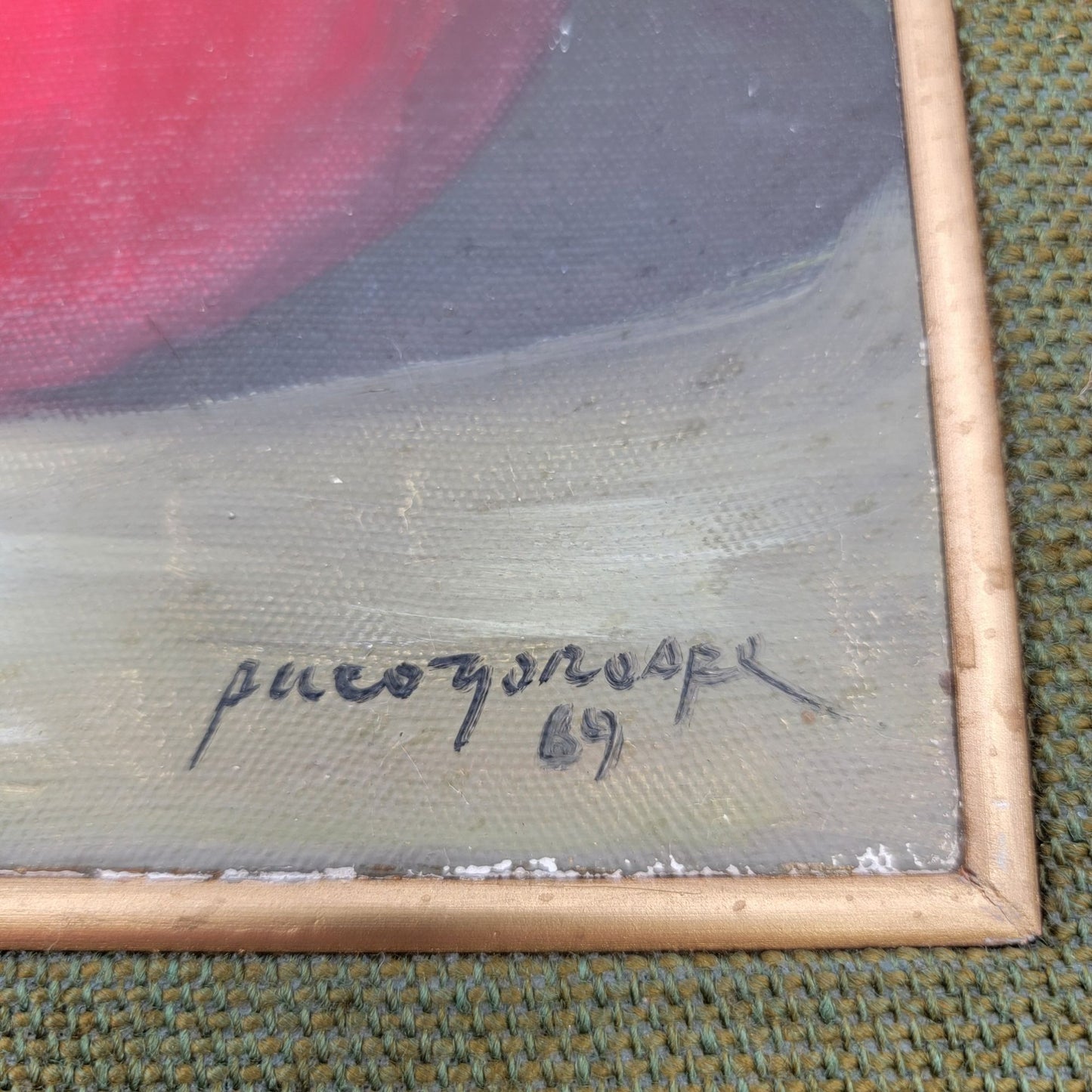 Vintage Paco Gorospe Still Life Original Painting - Red Apple - Matted Green Frame