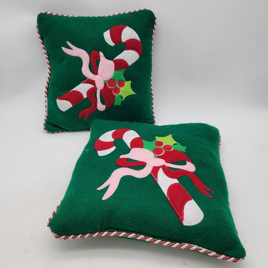 Pair of Vintage Christmas Candy Cane Felt Pillows