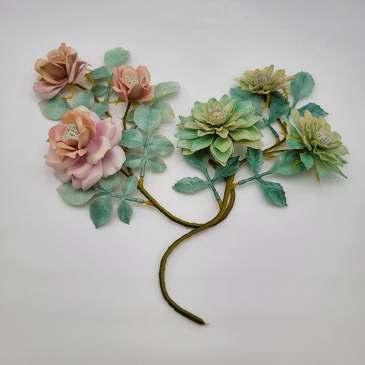 Set of 2 Vintage Kitsch Lucite Acrylic Roses & Dahlias Flowers Wall Hangings