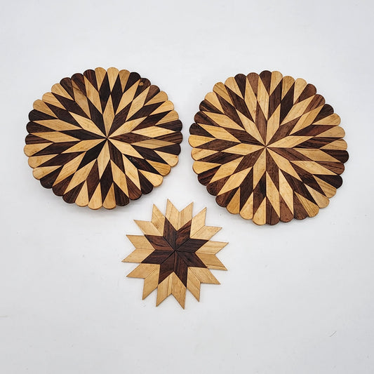 Handcrafted Wooden Star Pattern Trivet Set