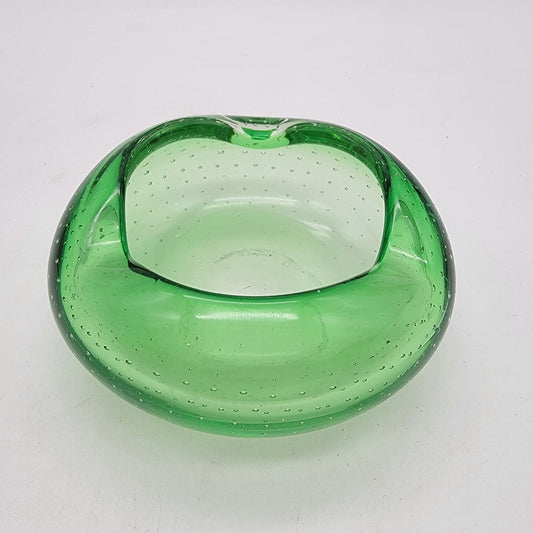 Vintage Murano Bullicante Green Art Glass Ashtray