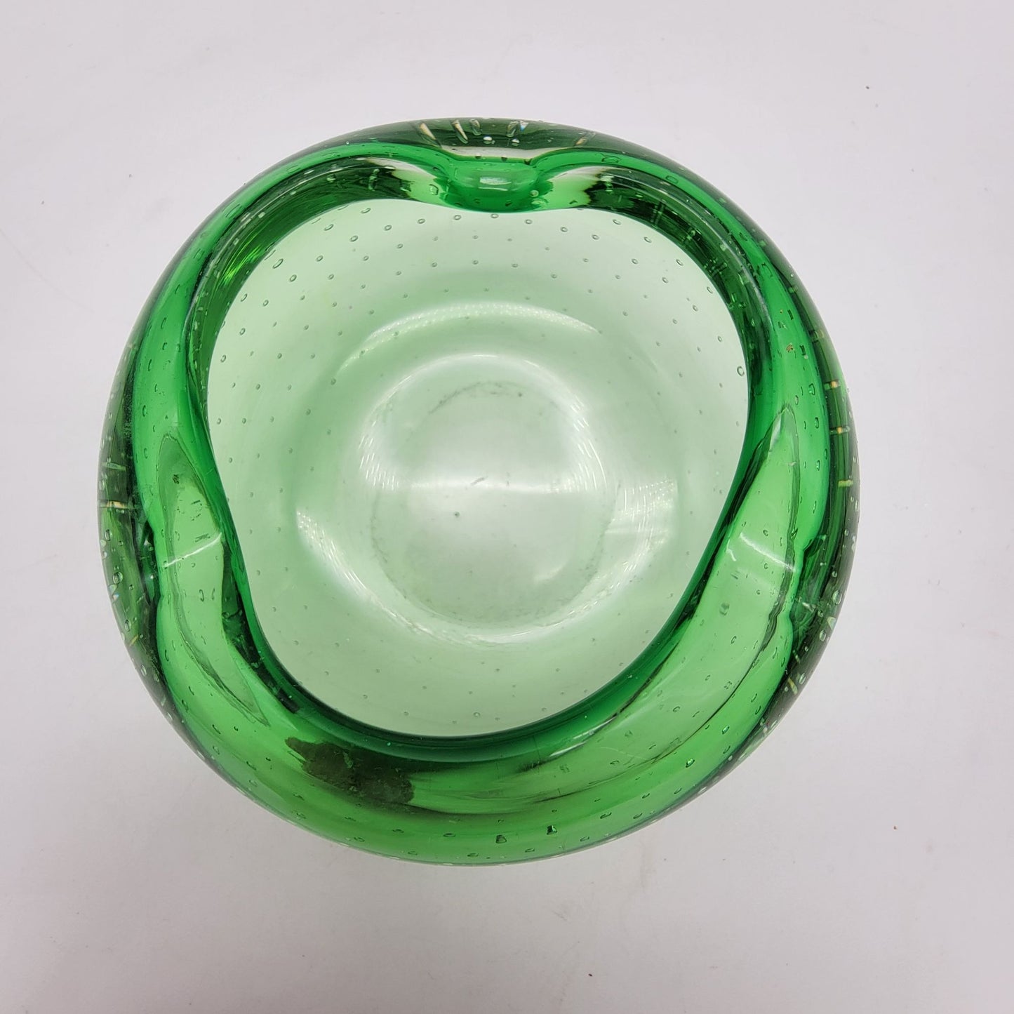 Vintage Murano Bullicante Green Art Glass Ashtray