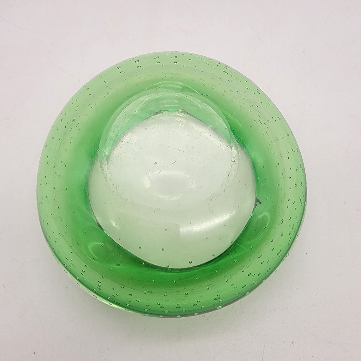 Vintage Murano Bullicante Green Art Glass Ashtray