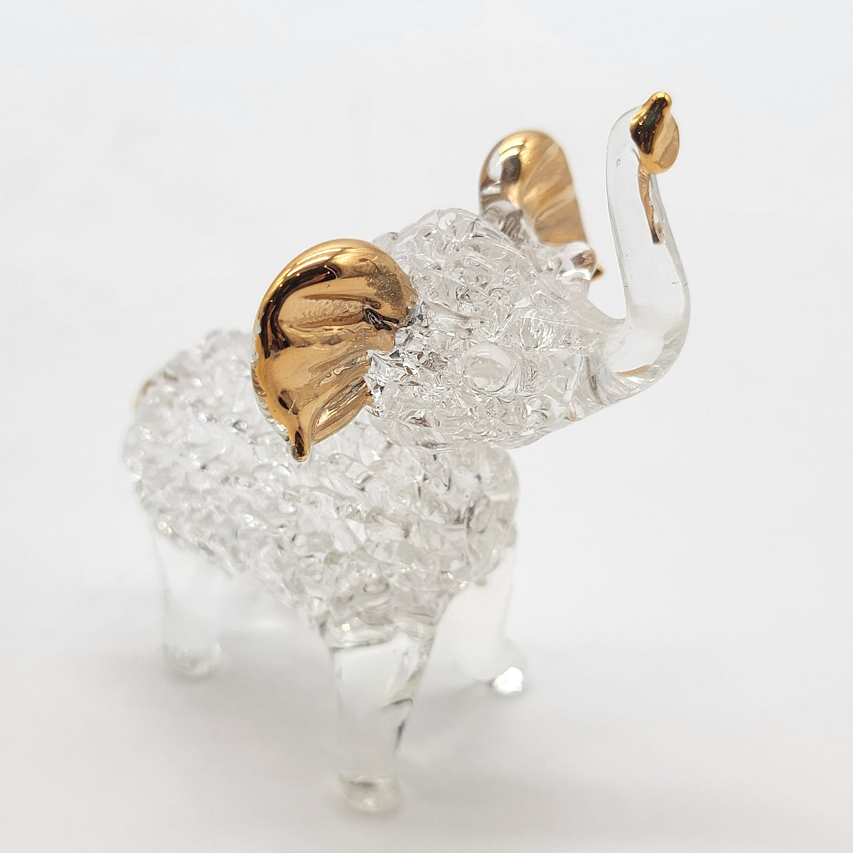 Vintage Spun Glass Elephant Figurine With 22KT Gold Accents