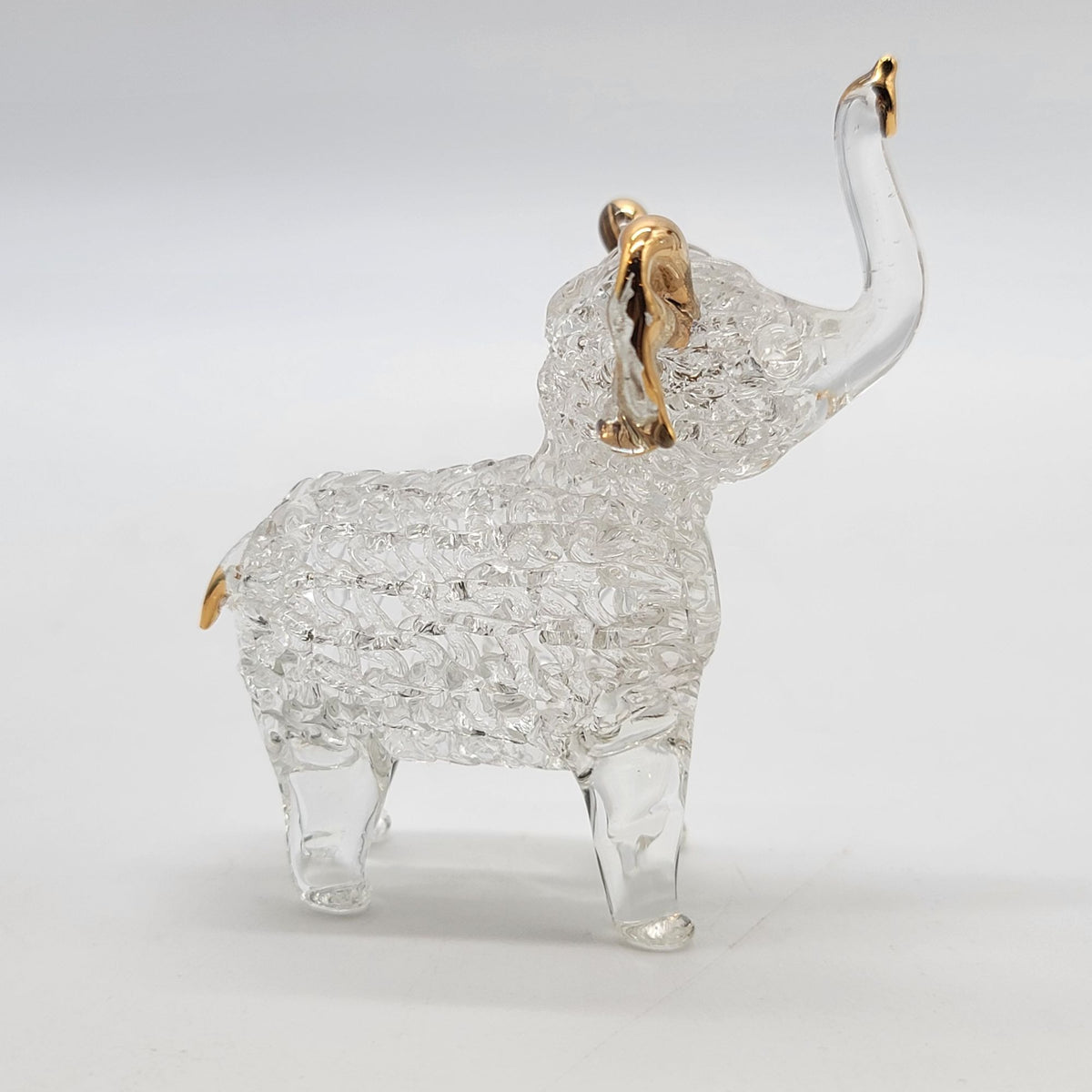 Vintage Spun Glass Elephant Figurine With 22KT Gold Accents