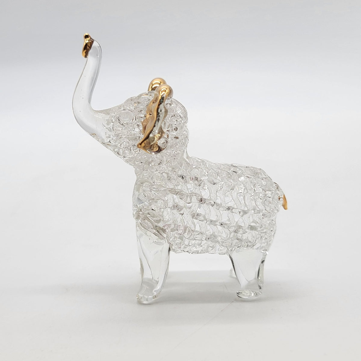 Vintage Spun Glass Elephant Figurine With 22KT Gold Accents