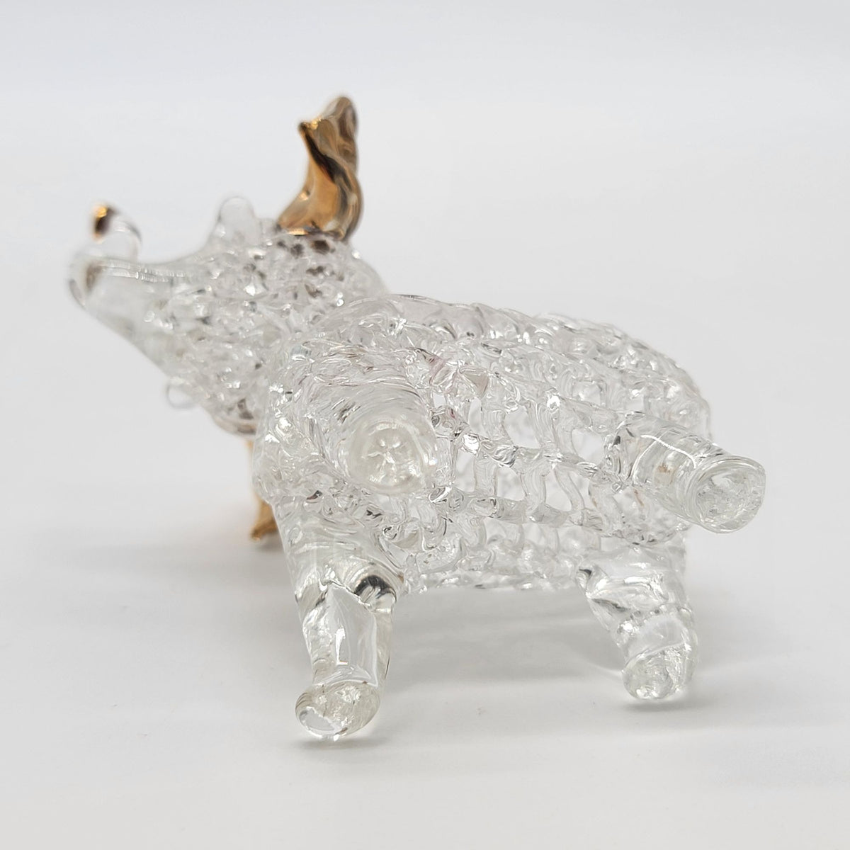 Vintage Spun Glass Elephant Figurine With 22KT Gold Accents
