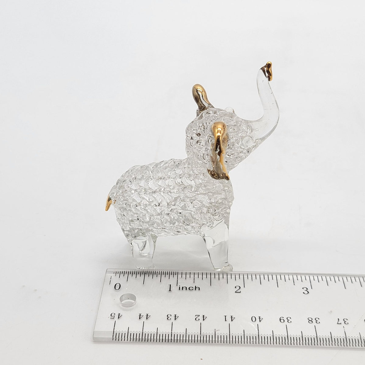 Vintage Spun Glass Elephant Figurine With 22KT Gold Accents