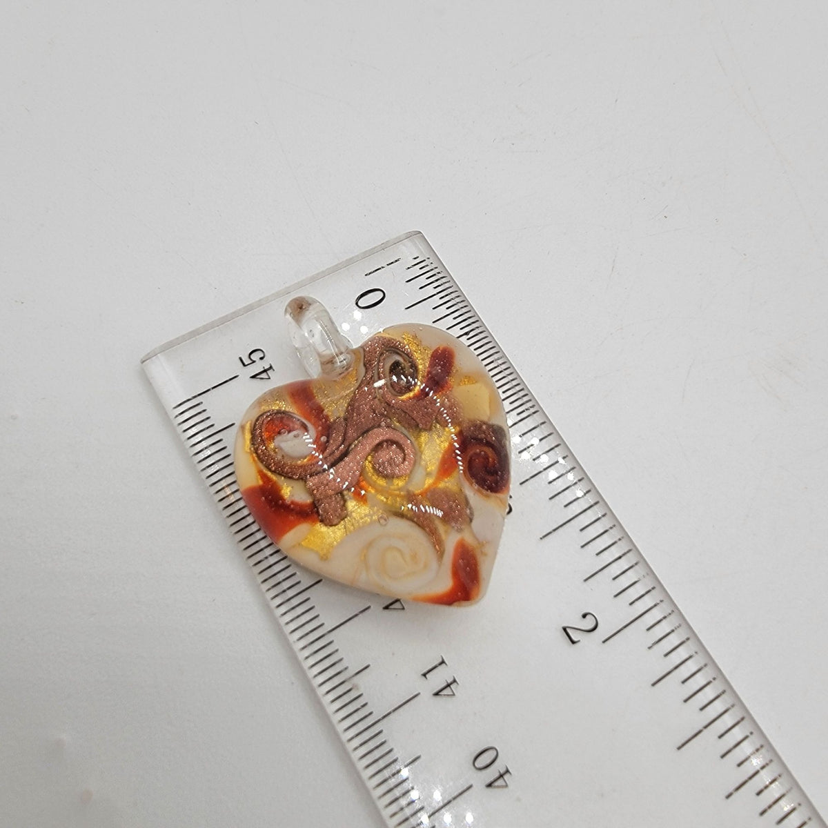 Dichroic Art Glass Heart Pendant With Aventurine Gold Foil & Swirl