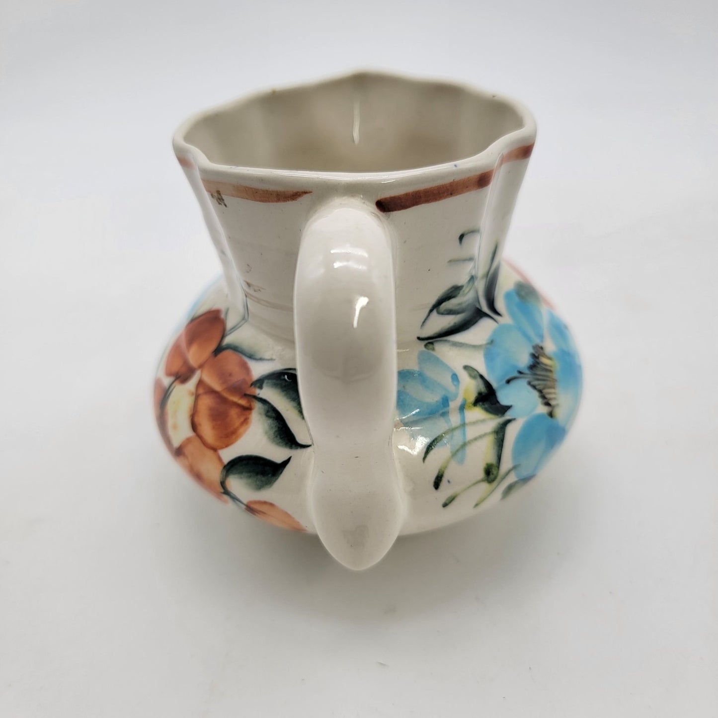 Vintage Hand-Painted Art Pottery Floral Pitcher With Handle