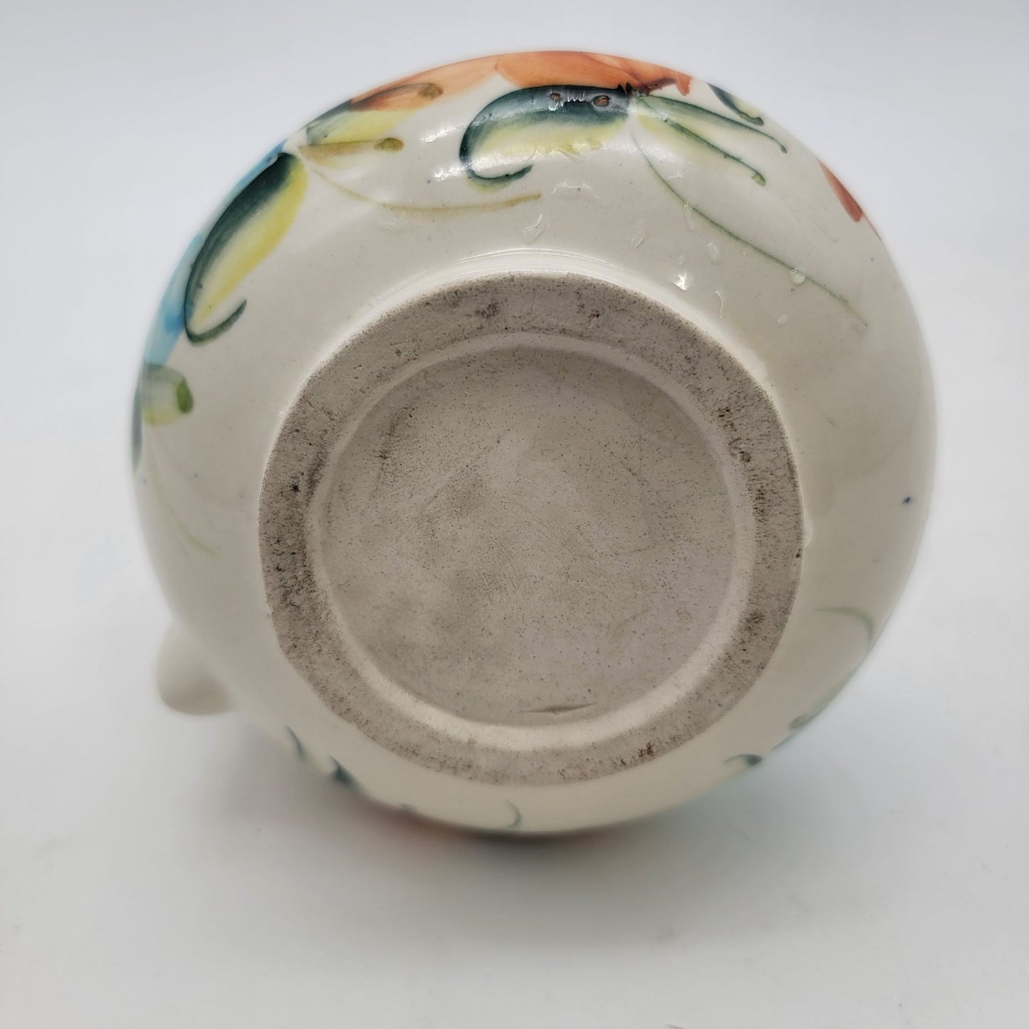 Vintage Hand-Painted Art Pottery Floral Pitcher With Handle
