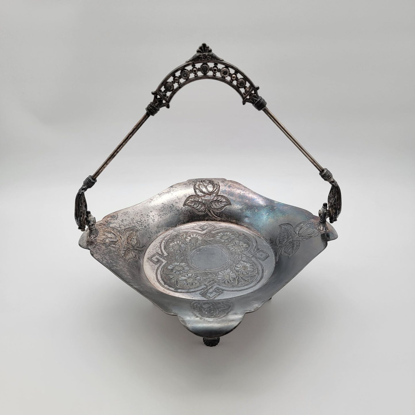Antique James W. Tufts Quadruple Silver Plated Brides Basket