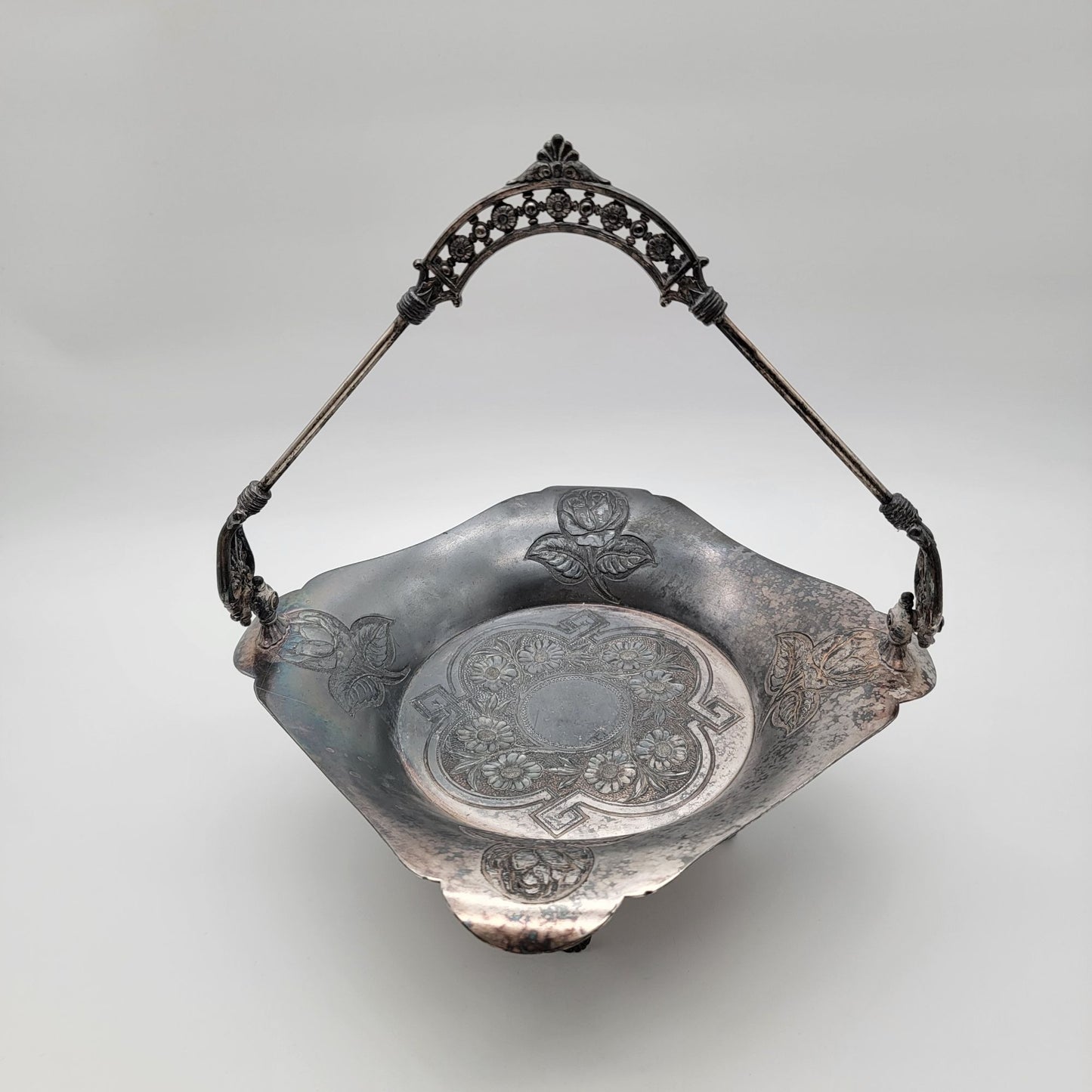 Antique James W. Tufts Quadruple Silver Plated Brides Basket