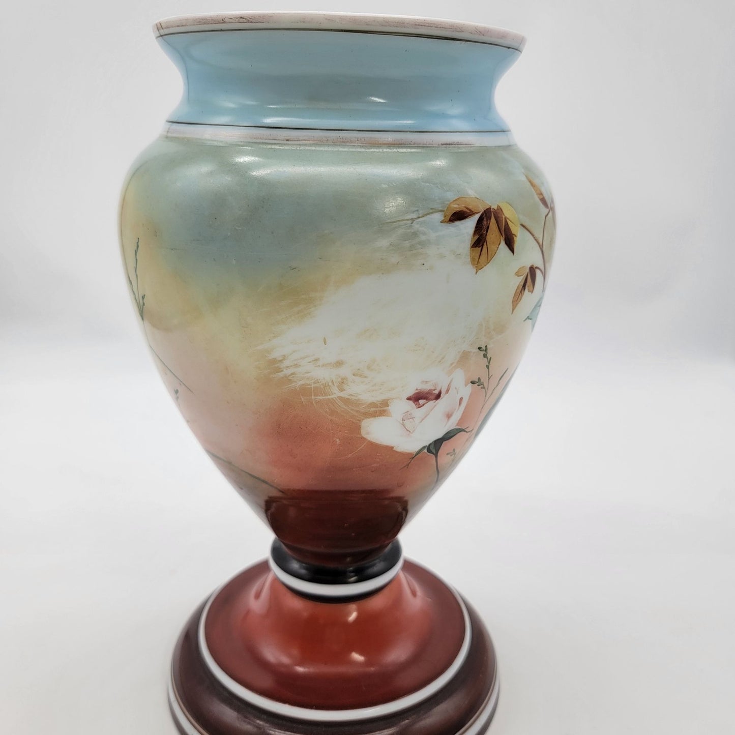 Vintage Hand-Painted Bristol Glass Vase With Floral Design As Found