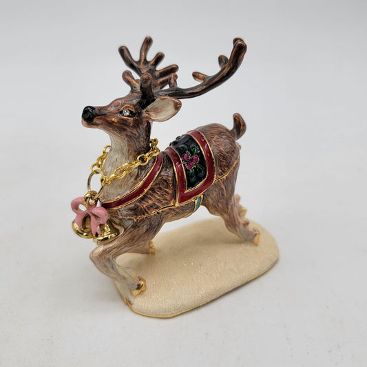 Objet D'Art  "Prancer" Christmas Reindeer Jeweled Enameled Trinket Box Release #190